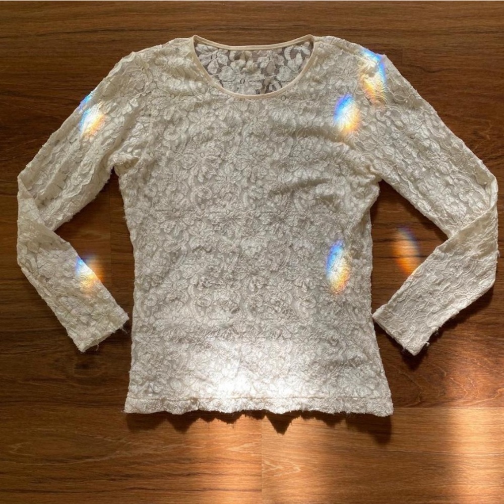 vintage 1990s sheer floral lace long sleeve top